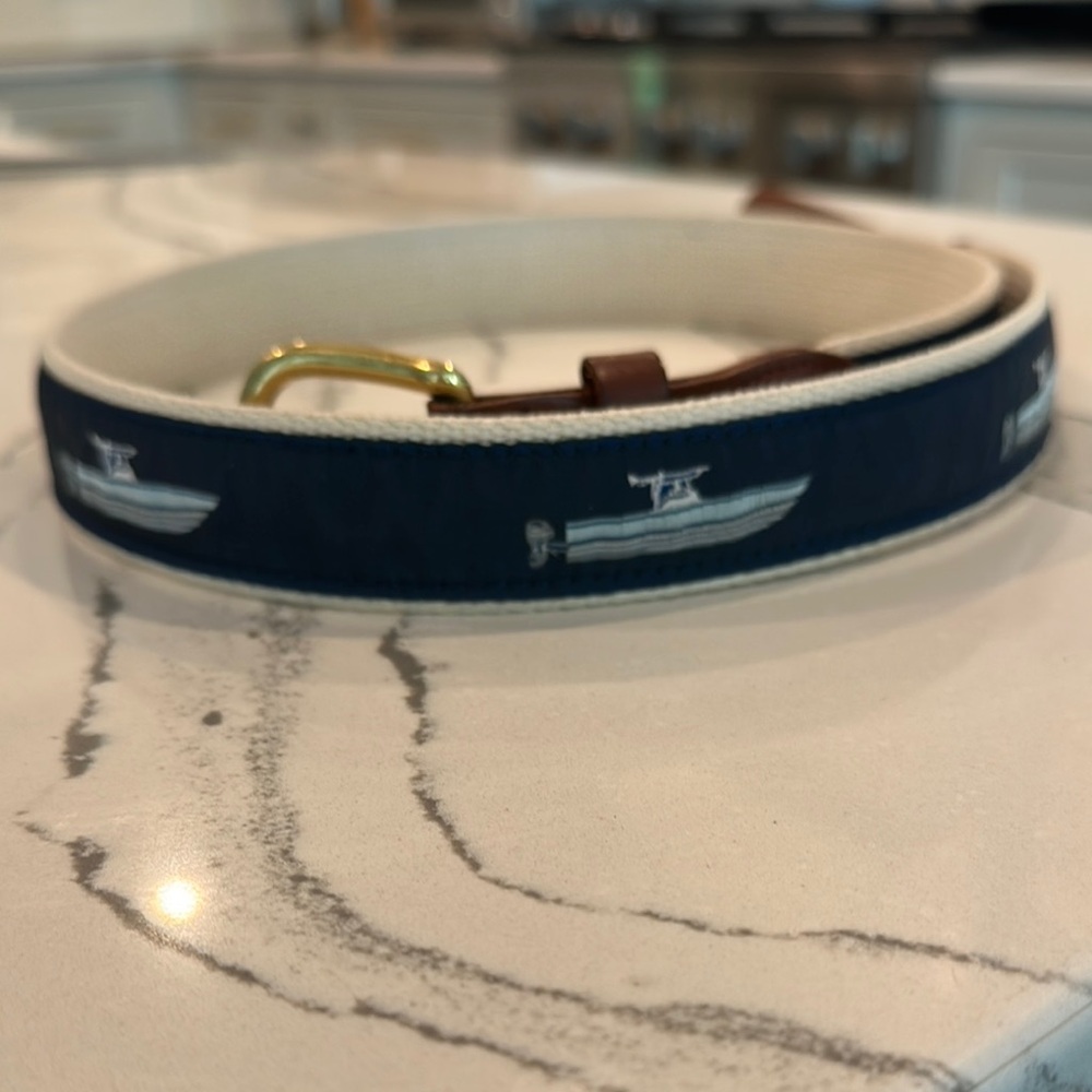 Men's Nautical Blue Belt with Boat Design Size 38